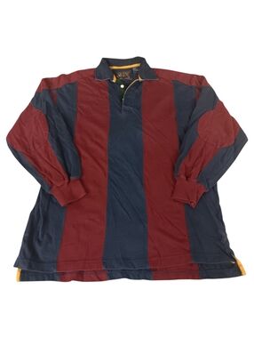 Vintage Striped Rugby Polo Shirt - Navy & Burgundy by Casual Clothing - L